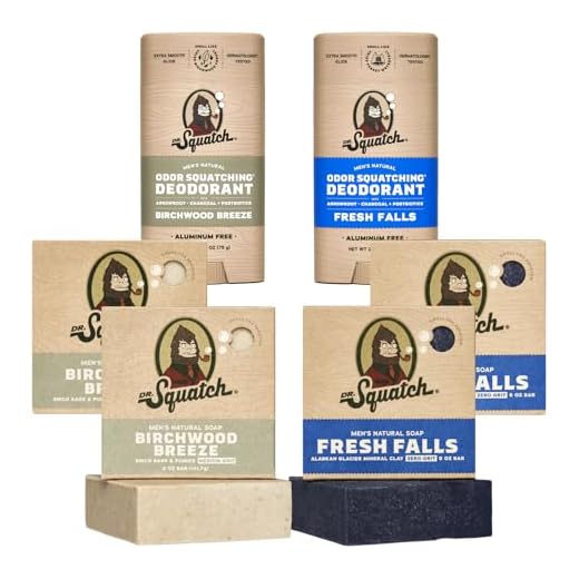 Dr. Squatch Manly Soap and Deodorant Variety Pack - Handmade with Organic Oils, Aluminum-Free - Birchwood Breeze and Fresh Falls
