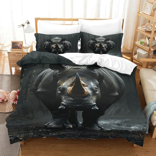 Housse de couette imprimé rhinocéros 3D anti-plis en microfibre douce