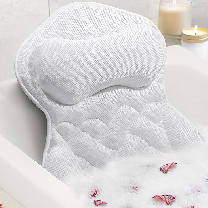 Almohada de baño para bañera, almohada de bañera, almohadas de baño para soporte de cuello y espalda, tela de malla 4D, fuerte succión impermeable,