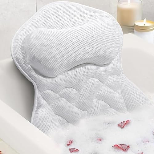 ODOX.MS Bath Pillow for Tub,Bathtub Pillow,Bath Pillows for tub Neck and Back Support,4D Mesh Fabric Strong Suction Waterproof Relaxing Headrest,Bath Accessories Spa Gifts