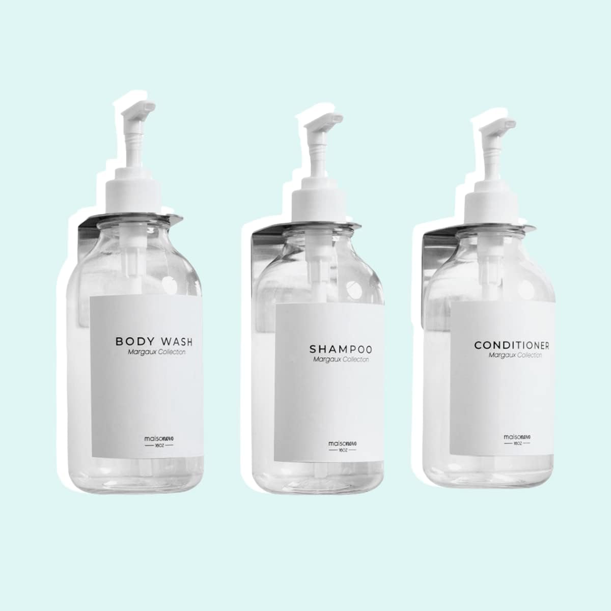 MaisoNovo Shampoo Dispenser for Shower Wall 3 Chamber - Drill Free Shower Soap Dispenser Wall Mount with Waterproof Labels | 3 Clear Plastic Bottles 3 Silver Wall Mounts : Home & Kitchen