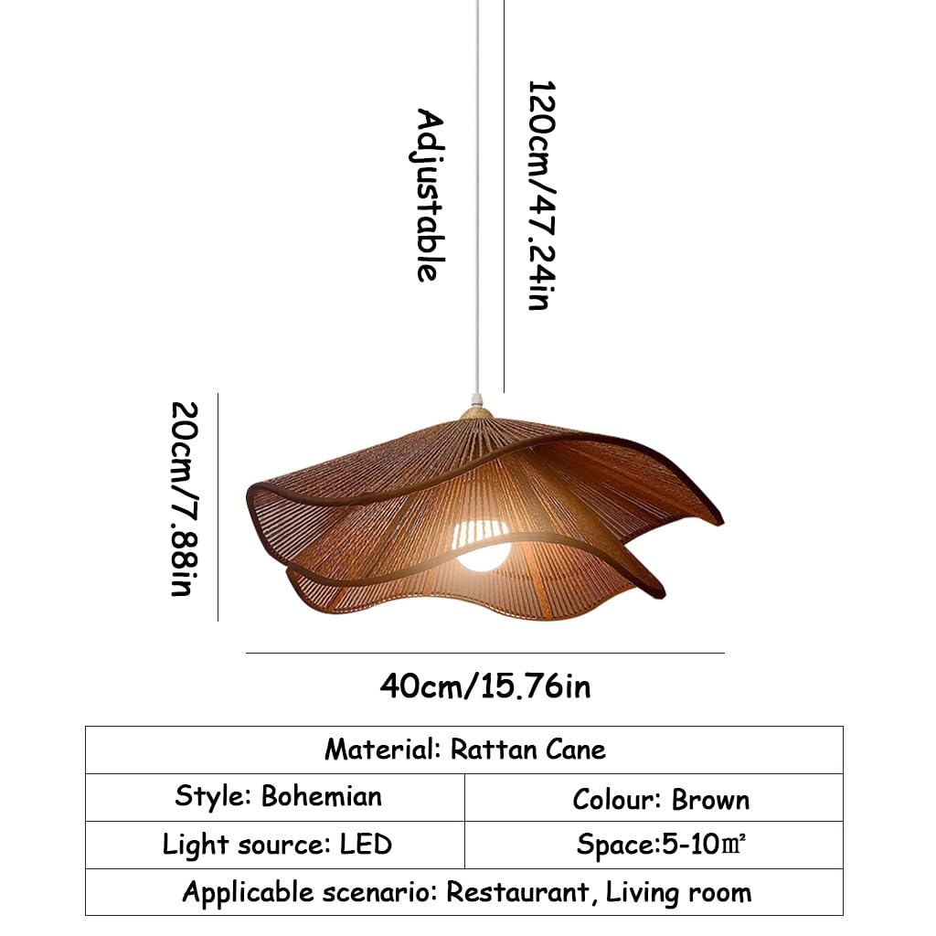 Lampadario In Vimini Con LED Lampada A Sospensione Intrecciata A Mano Lampadario In Stile Retrò A Forma Di Petalo Stile Bohemien Per Sala Da Pranzo Isola Della Cucina Soggiorno(Marrone,40CM)