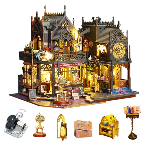 10月のおとぎ話 3 D木製益智魔法屋建築模型DIYミニチュアドールハウス家具セット、音楽とLEDライトアイデアルーム付き、に最適青少年-ホロ魔法城