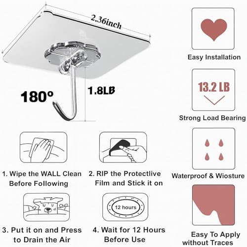 Image of SIGNAMIO 20 Pcs Wall Hanger Adhesive Hooks for Wall Heavy Items - Durable Adhesive Wall Hook for Cloth, Kitchen, and Bathroom, Wall Hooks for Hanging
