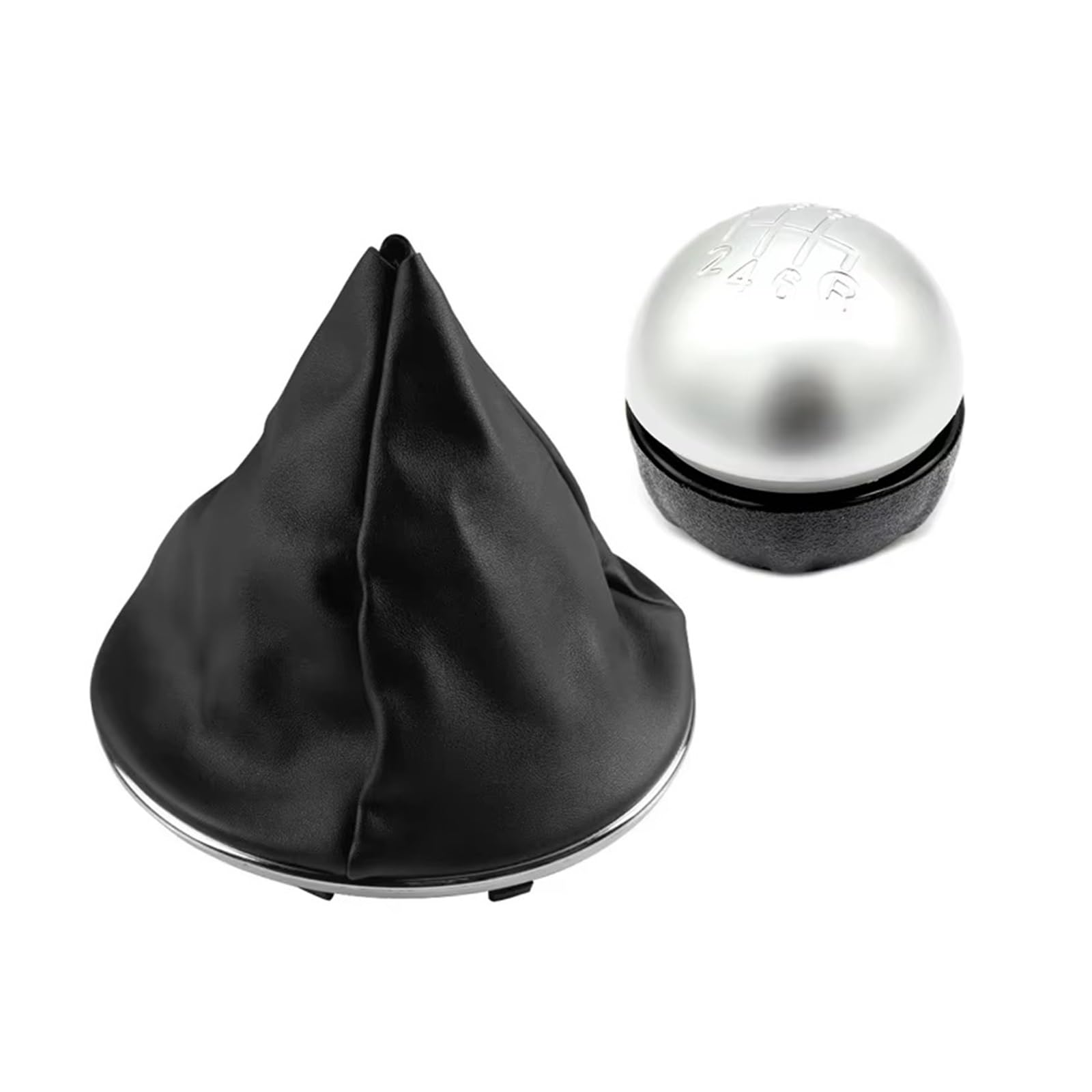 GHQFROP Transmission Gear Shift Knob for Fiat for 500 for 500C 2007-2018 5/6 Speed Gear Shift Knob Head Shifter Gaitor Boot Cover Car Gear Stick Knob(2Pcs Silver 6speed)