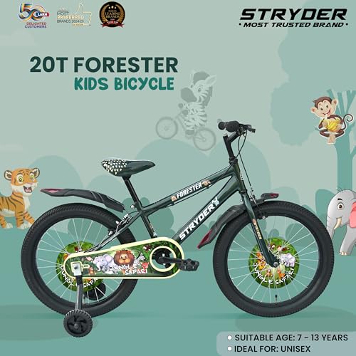 Image of Stryder Forester 20-Inch BMX Cycle for Kids | Sturdy Steel Frame | C Brakes | Rigid Suspension | Nylon Tyres | Suitable for Ages 7-13 Years |Cycle for Kids | Forest Green