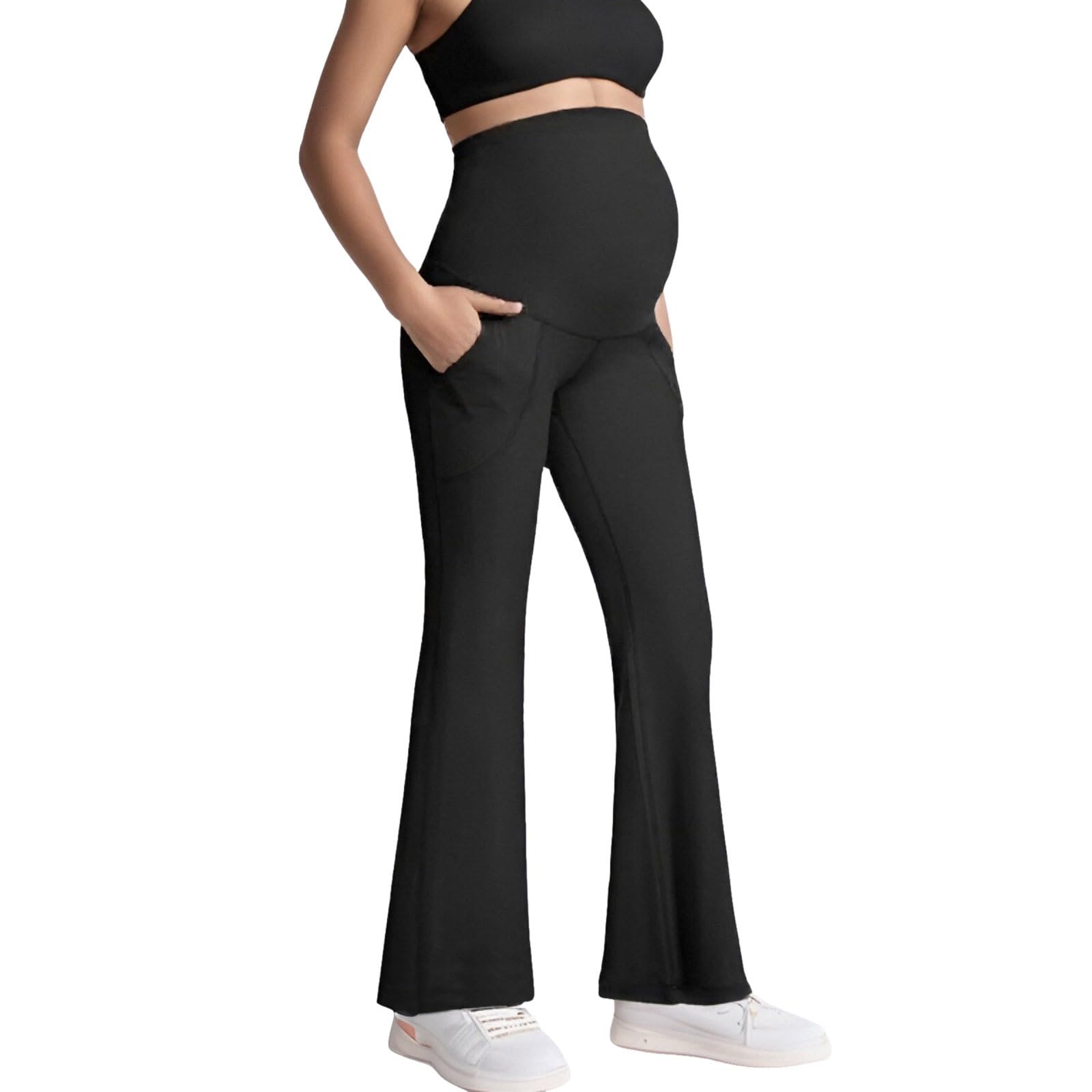 Generisch Umstandsmode Schwangerschaftsleggings Freizeithose High Waist Yogahose Elastisch Bootcut Umstandsleggings Umstandshose Stretchgummi Sportleggings Jogging Für