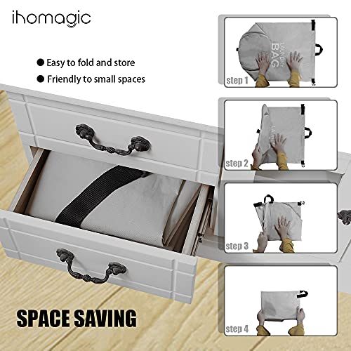Ihomagic Laundry Hamper With Handle, Laundry Bag Backpack With Adjustable Shoulder Straps And Pocket, Portable Laundry Bag Boxing 71L - Foldable Fabric Laundry Basket For College, Travel (Light Grey) #TOP3