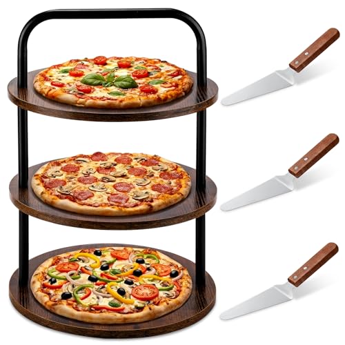 Teecyhooo 4 Pcs Wooden Pizza Stands Tiered Serving Tray Stand