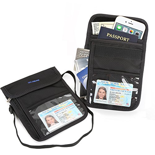 BIRUGEAR [2-Pack] Blocking Travel Neck Passport Wallet, Black Passport ID Holder and Traveling Wallet