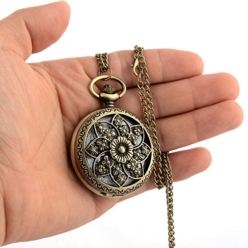 Avaner Antique Bronze Retro Hollow Rose Flowers Openwork Quartz Pocket Watch For Women Girls #TOP3