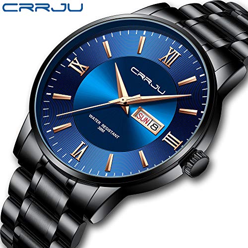 Image of CRRJU Men's Fashion Luxury Stainless Steel Watches for Men Business Auto Date Chronograph Analog Quartz Wristwatches