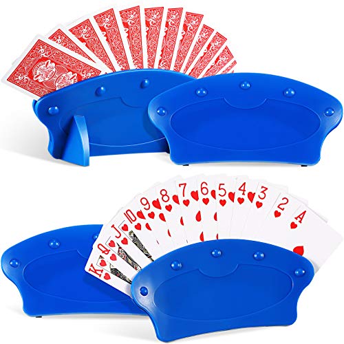 Skylety 4 Pieces Playing Cards Holders Plastic Poker Cards Holders Curved Design Arc Card Holders for Canasta, Poker Parties, Family Card Game Nights