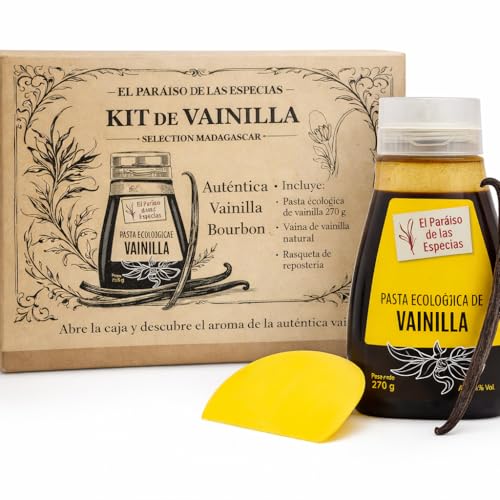 Pasta de Vainilla El Paraíso de las Especias 270g + Regalo 1 Vaina Bourbon – Extracto Natural con Semillas, Sin Aditivos, Ideal para Repostería Gourmet, Helados y Postres