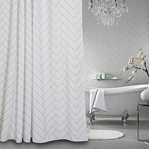 Aimjerry Hotel Quality White Striped Mold Resistant Fabric Shower Curtain for Bathroom,Water-Repellent 72 X 72 Inch
