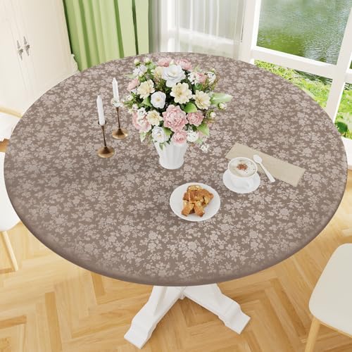 Image of Smiry Waterproof Heavy Duty Vinyl Fitted Tablecloth for 57 inch-68 inch Round Table
