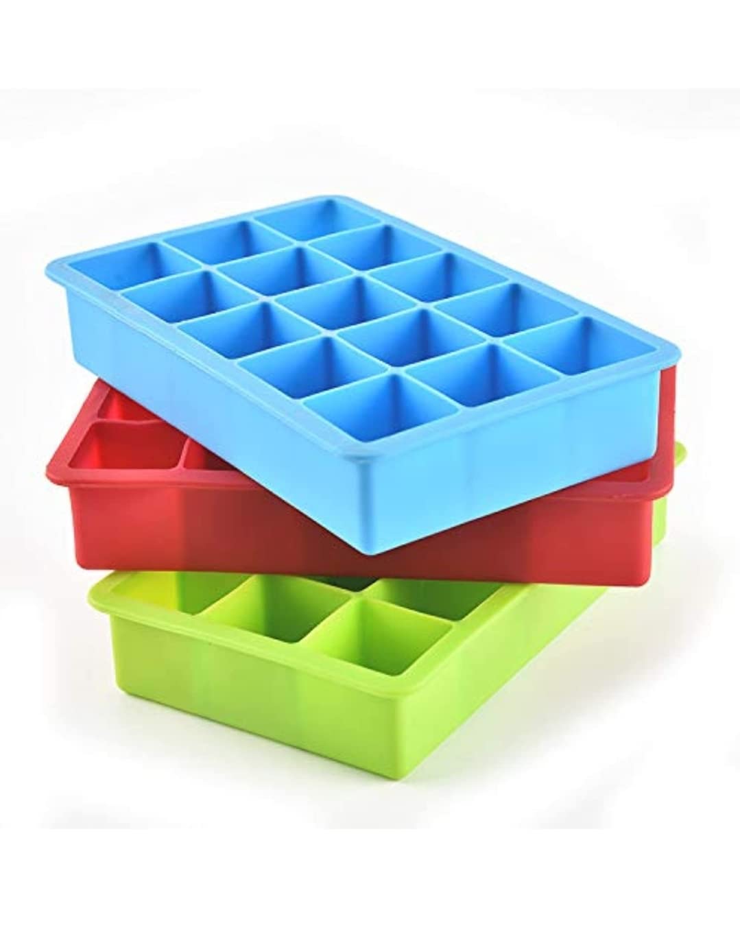 Redsky Multi Purpose Ice Tray Blue, Green Silicone Ice Cube Tray, Reusable Bpa Free, Ice Cube Molds for Whiskey Cocktails Milk Juice Soup (Pack of 3)