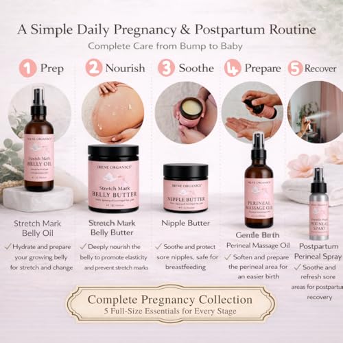 Image of Irene Organics Belly Bundle - 5 Piece Pregnancy Skincare Gift Set with Organic Belly Butter & Natural Body Oil for Stretch Marks (5 piece set)