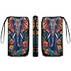 Anceky Ledergeldbörse für Damen mit Elefanten-Blumendesign und Handgelenkschlaufe, Damen-Clutch-Geldbörsen für Münzen und Smartphones #2