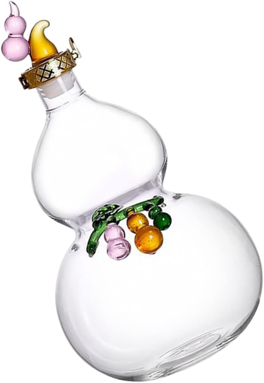 STOBAZA Sturdy Gourd Wine Bottle Metal Lid Large Size Glass Flask for Wine Random