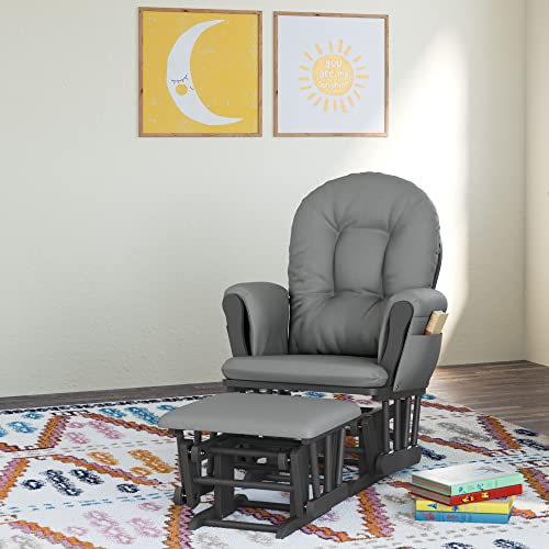 Image of Storkcraft Premium Hoop Glider & Ottoman (Gray /Gray) - GREENGUARD Gold Certified Nursery Glider, Solid Wood Craftsmanship, Smooth-Gliding Nursery Chair and Ottoman, Award-Winning
