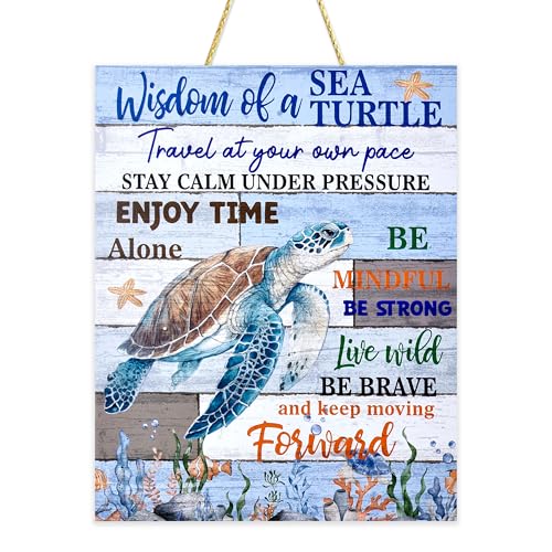 Sea Turtle Wall Decor Sign, 10' x 8.25' Inspirational Beach Wall Art with Hanging...