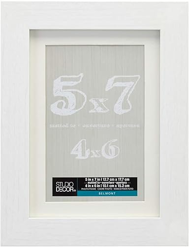 Miniatura 2 de Studio Décor - Portarretratos Belmont de 5 x 7 pulgadas con paspartú, accesorios para colgar prefijados, horizontal o vertical, MDF, blanco, paquete