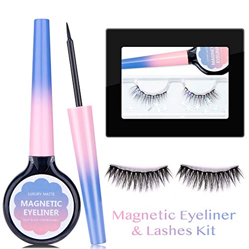 Aroamas Magnetic Eyeliner and Magnetic Eyelash Kit, Reusable Silk False Lashes, No Glue Easier To Use Than Traditional Eyelashes