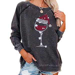 Womens Christmas Sweatshirts Crew Neck Long Sleeve Shirts Pullover Blouse Ladies Xmas Top