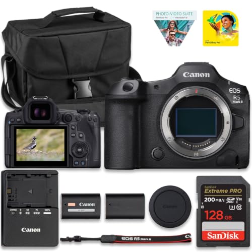 Image of Canon EOS R5 Mark II Mirrorless Camera (Body Only)| 45MP Full Frame Sensor 8K Video Recording | Advanced IBIS Autofocus for Professional Creators (6536C002) + 128GB Card + Camera Case