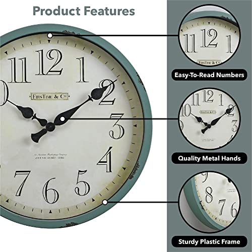 Firstime & Co. Teal Bellamy Wall Clock, Large Vintage Decor For Living Room, Home Office, Round, Plastic, Farmhouse, 24 Inches #TOP5