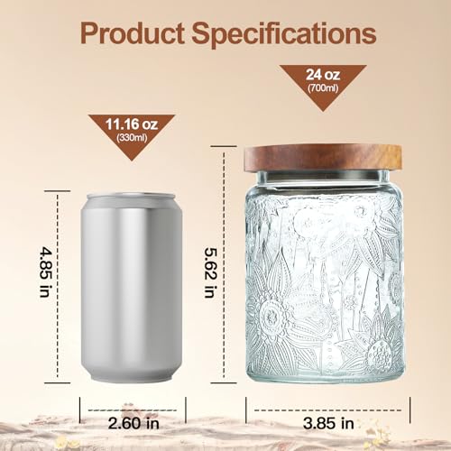 Image of 6-Pack 24 OZ Vintage Glass Jar with Lid, Airtight Food Storage Canisters with Bamboo for Kitchen Counter Pantry, Ideal for Coffee, Candy, Tea, Oats, Sugar, Cookies Decorative Jars