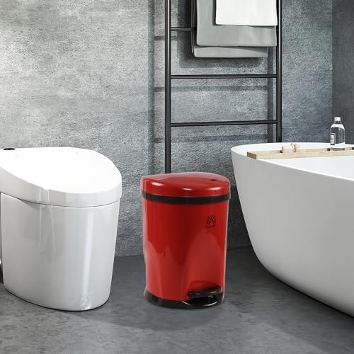 Caneca de basura redonda pequeña con pedal 2.6 gal, roja miniatura 5