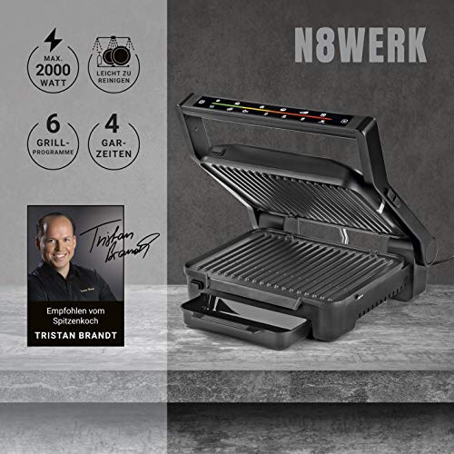 N8WERK Digital-Kontakt-Grill in der Midnight Edition | 6 Grill-Programme | 2000W | Touch-Display mit LED-Farbcountdown… – Bild 3