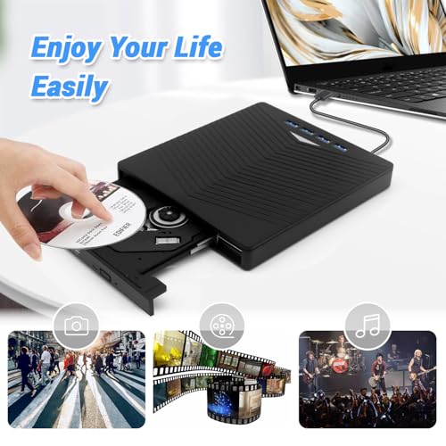 Lecteur graveur CD/DVD externe 4K USB Type-C pour PC Windows 11