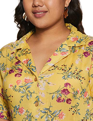 Image of plusS Women's Georgette A-Line Knee-Long Dress (LDR3403-YELLOWPRINT Yellow Print 2XL)
