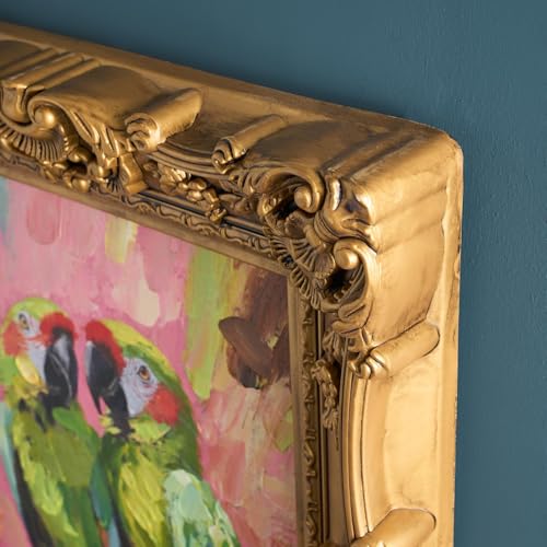 WERNS Design Gemälde Parrots, Papageienmotiv handbemalt, mehrfarbig mit goldenem Rahmen, 44x5x54cm, Wandkunst