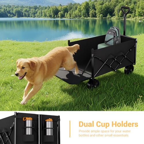 Lightweight Folding Wagon, Large Capacity Collapsible Grocery Cart on Big Wheels, Heavy Duty Foldable Shopping Carts, All-Terrain Outdoor Utility Carts for Camping, Sports, Garden, Beach, 3.5 Cu Ft by EMSLX - Image 5