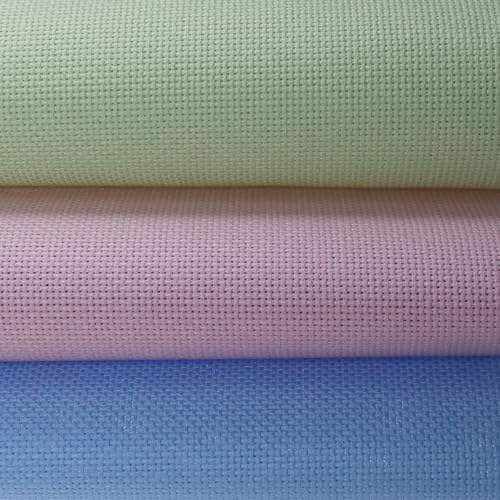 Image of KCS 3 pc of 15 inch x 18 inch(38cmx45cm) Counted Cross Stitch Cotton Aida Cloth Needlework Rolled Fabric Box,18CT,Light Blue+Pink+Light Green