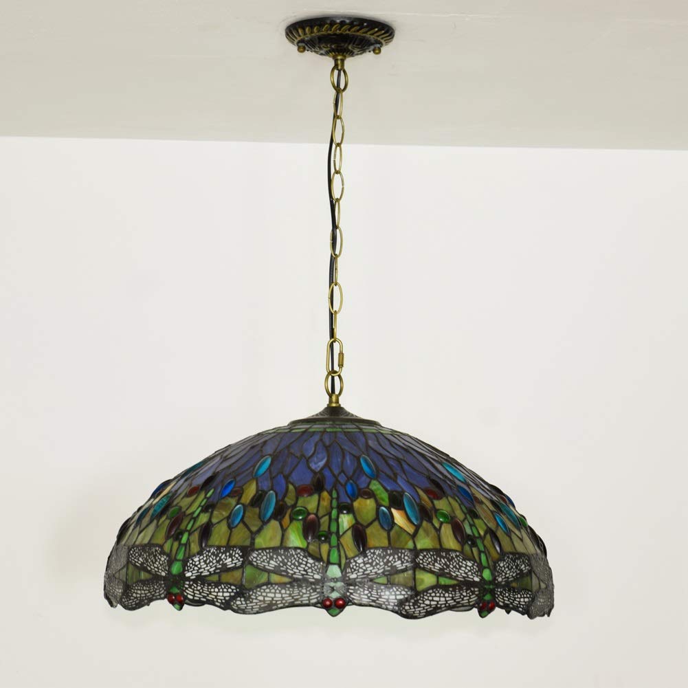 Żyrandol Witrażowy Sufitowy 50 Cm W Stylu Tiffany, Zielona Lampa Wisząca Z Ważką, Witraż, Salon, Jadalnia, Łóżko, Bar, Lampa Wisząca Sufitowa