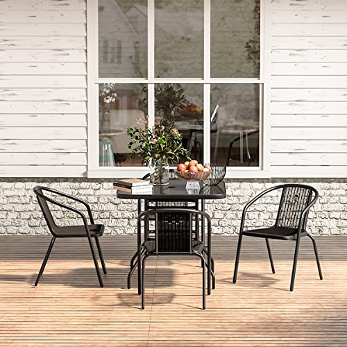 The Fellie Garden Furniture Set Outdoor Dining Table and Chairs Patio Tempered Glass Table Top with Umbrella Hole Wicker Stacking Chairs Seat(80cm Square Table+2PC Chair) 3 The Fellie Garden Furniture Set Outdoor Dining Table and Chairs Patio Tempered Glass Table Top with Umbrella Hole Wicker Stacking Chairs Seat(80cm Square Table+2PC Chair) - Image 3