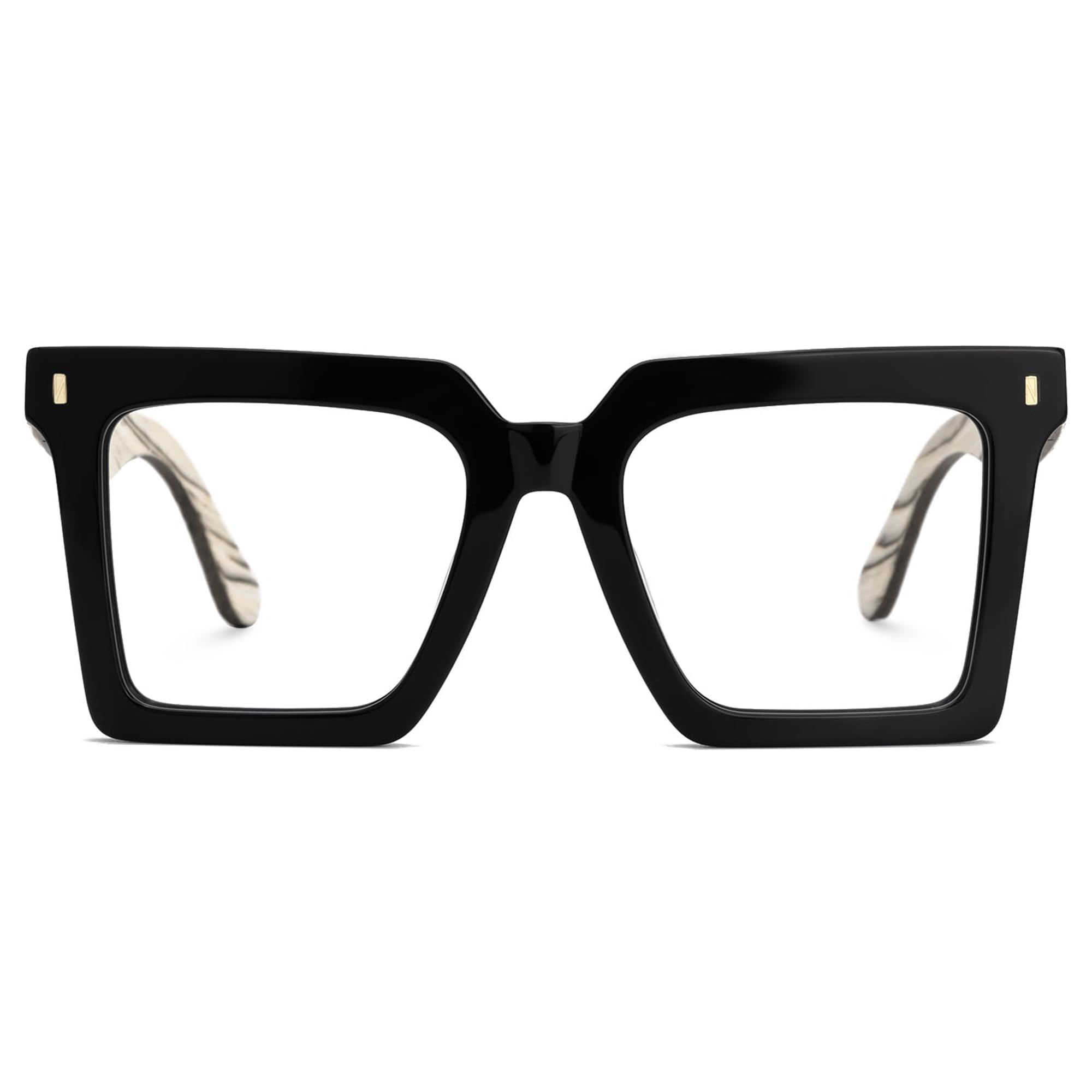 Zeelool Vintage Square Wood Arm Eyeglasses Frame for Men with Non-prescription Clear Lens ZJGX320783-01 Black
