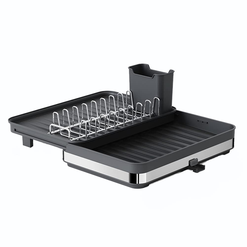 Erweiterbares Abtropfgestell aus Edelstahl, 30 - 50,8 cm, Lar Capaci Küchenspüle, Nizer-Set mit Utensilienhalter und Abtropffläche, schwarzes Abtropfgestell für effizientes Trocknen