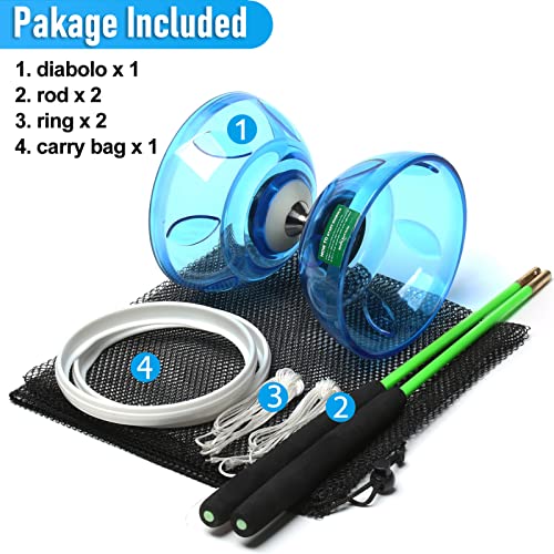 bodyrhythm five bearings chinese diabolo yoyo set with fiberglass sticks adjustable strings for all ages - best for fitness and tricks blue