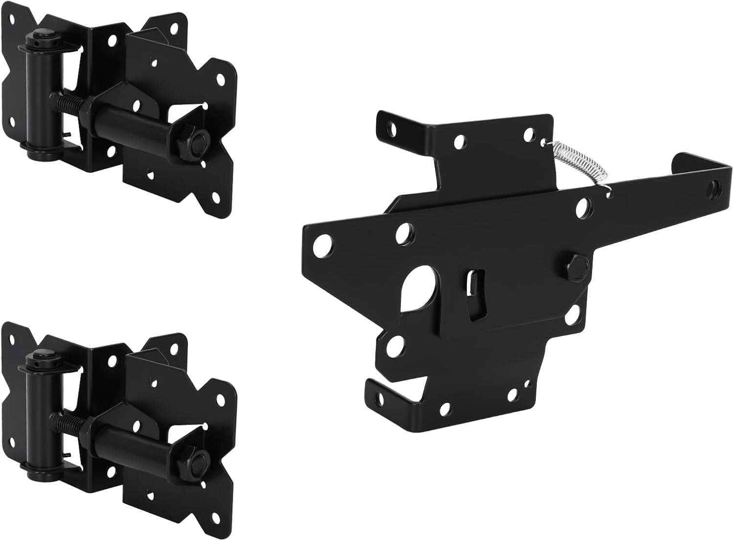 1PCS Self Closing Gate Hinge and Latch, Heavy Duty Self Locking Gate Hardware 4-Pack Kit and 2-Automatic Latch for Wood/Vinyl Fence Gate