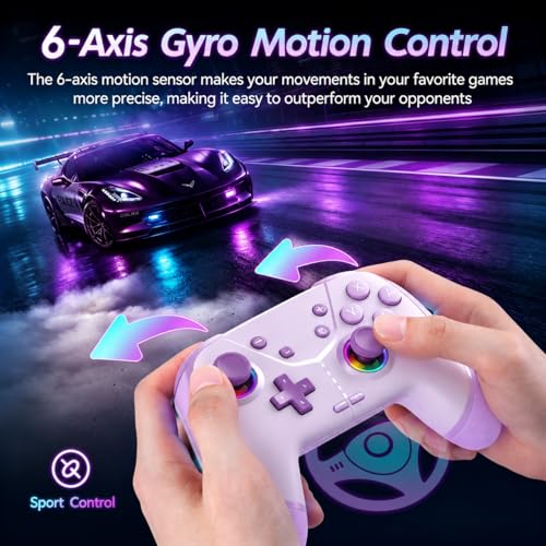 Image of Switch Controller, Wireless Pro Controller for Nintendo Switch 2 /Switch /Lite /OLED, Bluetooth controllers Compatible with iPhone /Mac /iPad /iOS /Android /Phone /PC /Steam and TV with Programming /RGB4 /Vibration / 3 Turbo Modes /6-Axis /Motion (Purple)