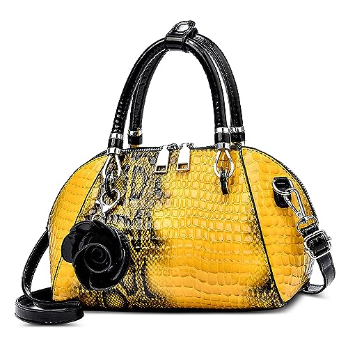 Borsa Donna Modello Coccodrillo Borsetta Tracolla Pelle PU a Mano con Ciondolo Fiore Elegante Borse a Spalla per Datazione Festa Shopping Giallo
