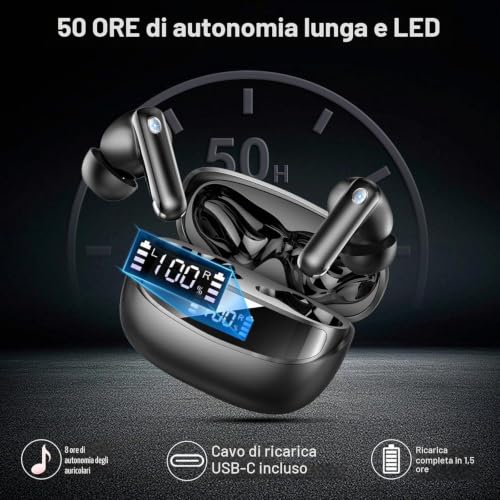2026 Cuffie Bluetooth 5.4, Auricolari Bluetooth Stereo HiFi Con 4 ENC Microfoni Anti-Rumore, Durata 50 Ore Cuffiette In Ear, Cuffiette Touch Control, Impermeabili IP7 Cuffie Senza Fili, LED-Display 6 2026 Cuffie Bluetooth 5.4, Auricolari Bluetooth Stereo HiFi Con 4 ENC Microfoni Anti-Rumore, Durata 50 Ore Cuffiette In Ear, Cuffiette Touch Control, Impermeabili IP7 Cuffie Senza Fili, LED-Display - immagine 6