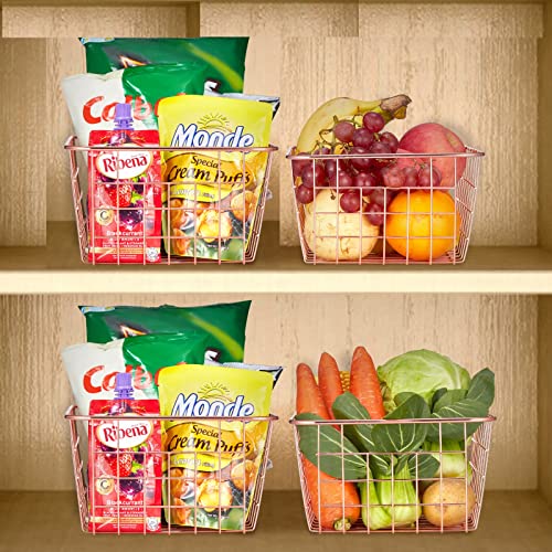 Sinardo Storage Wire Baskets Organized For Kitchen Freezer Bedroom Bathroom Pantry Basket (4, Rose Gold) #TOP7