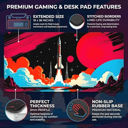 Image of Extended Gaming Desk Mat Mouse Pad XXL (458 x 915 mm) | 3mm Thick Large Desk Pad with Stitched Edges | Anti-Slip Rubber Base | Smooth Surface Mousepad for Office & Gaming